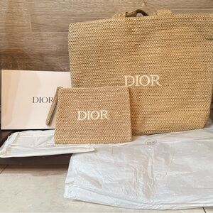 Dior Large Raffia Tote Bag & Wristlet Pouch set GWP/VIP (Gift With Purchase) NEW